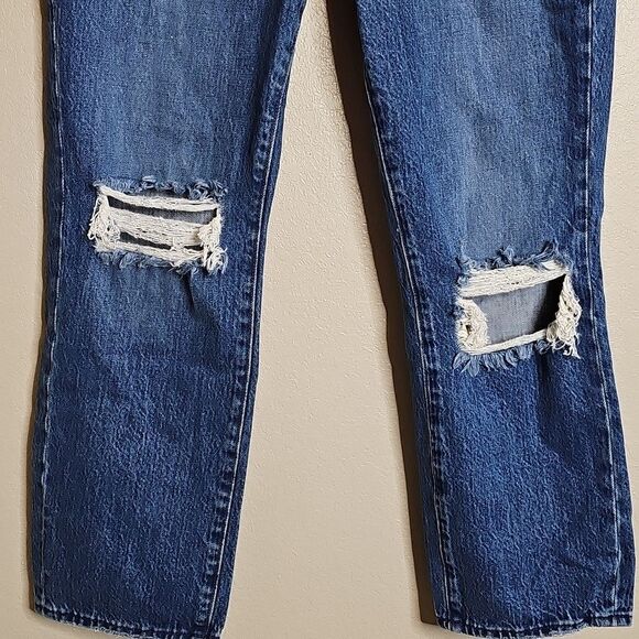 Good American 4/27 Good Vintage Straight Ripped Blue Distressed Jeans - Picture 4 of 10